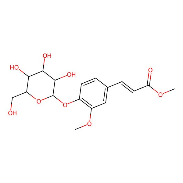 2D Structure of methyl (E)-3-[3-methoxy-4-[(2S,3R,4S,5S,6R)-3,4,5-trihydroxy-6-(hydroxymethyl)oxan-2-yl]oxyphenyl]prop-2-enoate