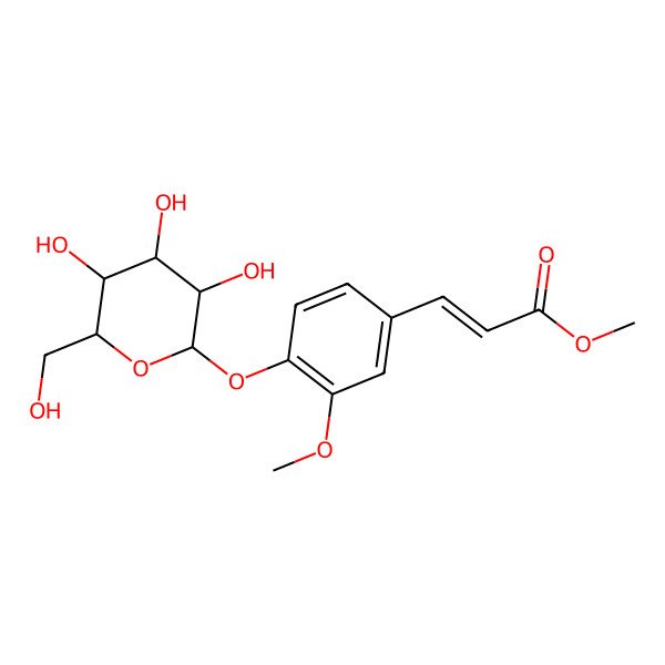 2D Structure of methyl (E)-3-[3-methoxy-4-[(2S,3R,4S,5S,6R)-3,4,5-trihydroxy-6-(hydroxymethyl)oxan-2-yl]oxyphenyl]prop-2-enoate
