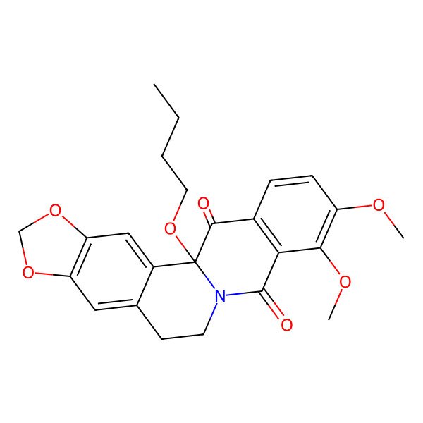 2D Structure of (1R)-1-butoxy-16,17-dimethoxy-5,7-dioxa-13-azapentacyclo[11.8.0.02,10.04,8.015,20]henicosa-2,4(8),9,15(20),16,18-hexaene-14,21-dione
