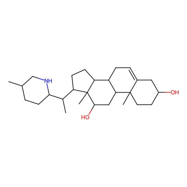 2D Structure of (3S,8R,9S,10R,12S,13R,14S,17R)-10,13-dimethyl-17-[(1S)-1-[(2S,5S)-5-methylpiperidin-2-yl]ethyl]-2,3,4,7,8,9,11,12,14,15,16,17-dodecahydro-1H-cyclopenta[a]phenanthrene-3,12-diol