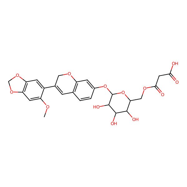 2D Structure of 3-oxo-3-[[3,4,5-trihydroxy-6-[[3-(6-methoxy-1,3-benzodioxol-5-yl)-2H-chromen-7-yl]oxy]oxan-2-yl]methoxy]propanoic acid