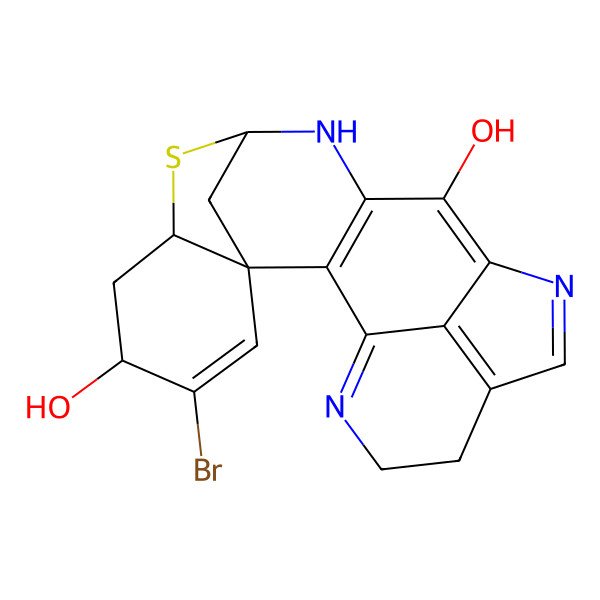 2D Structure of (1S,14S,18S)-19-bromo-15-thia-4,9,13-triazahexacyclo[12.6.1.13,7.01,16.02,12.010,22]docosa-2(12),3,7(22),8,10,19-hexaene-11,18-diol