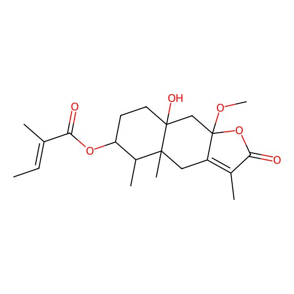 2D Structure of (8a-Hydroxy-9a-methoxy-3,4a,5-trimethyl-2-oxo-4,5,6,7,8,9-hexahydrobenzo[f][1]benzofuran-6-yl) 2-methylbut-2-enoate