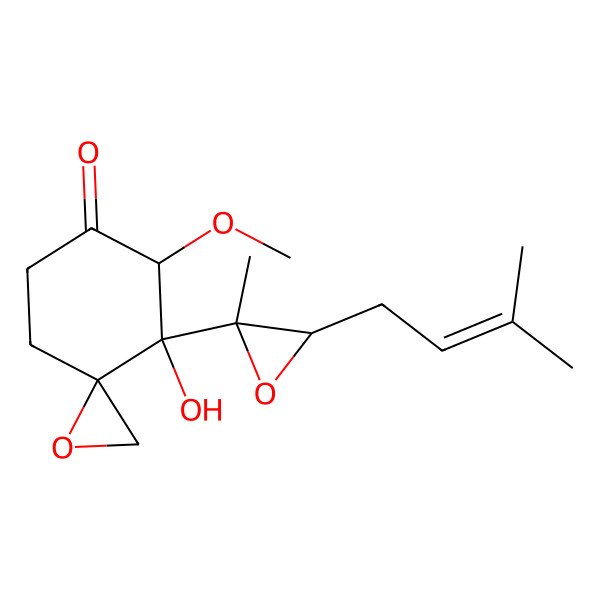 2D Structure of (3S,4S,5R)-4-hydroxy-5-methoxy-4-[(2S,3R)-2-methyl-3-(3-methylbut-2-enyl)oxiran-2-yl]-1-oxaspiro[2.5]octan-6-one