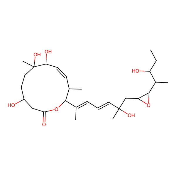 2D Structure of 4,7,8-Trihydroxy-12-[6-hydroxy-7-[3-(3-hydroxypentan-2-yl)oxiran-2-yl]-6-methylhepta-2,4-dien-2-yl]-7,11-dimethyl-1-oxacyclododec-9-en-2-one