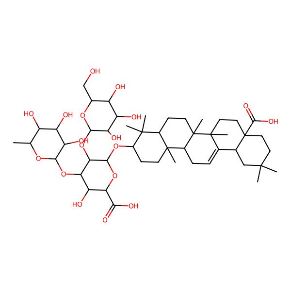 2D Structure of 6-[(8a-Carboxy-4,4,6a,6b,11,11,14b-heptamethyl-1,2,3,4a,5,6,7,8,9,10,12,12a,14,14a-tetradecahydropicen-3-yl)oxy]-3-hydroxy-5-[3,4,5-trihydroxy-6-(hydroxymethyl)oxan-2-yl]oxy-4-(3,4,5-trihydroxy-6-methyloxan-2-yl)oxyoxane-2-carboxylic acid