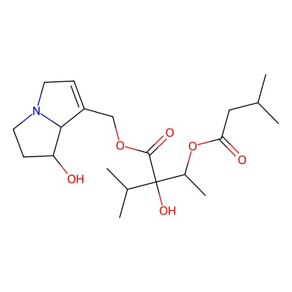 2D Structure of [(7R,8R)-7-hydroxy-5,6,7,8-tetrahydro-3H-pyrrolizin-1-yl]methyl (2R)-2-hydroxy-3-methyl-2-[(1R)-1-(3-methylbutanoyloxy)ethyl]butanoate