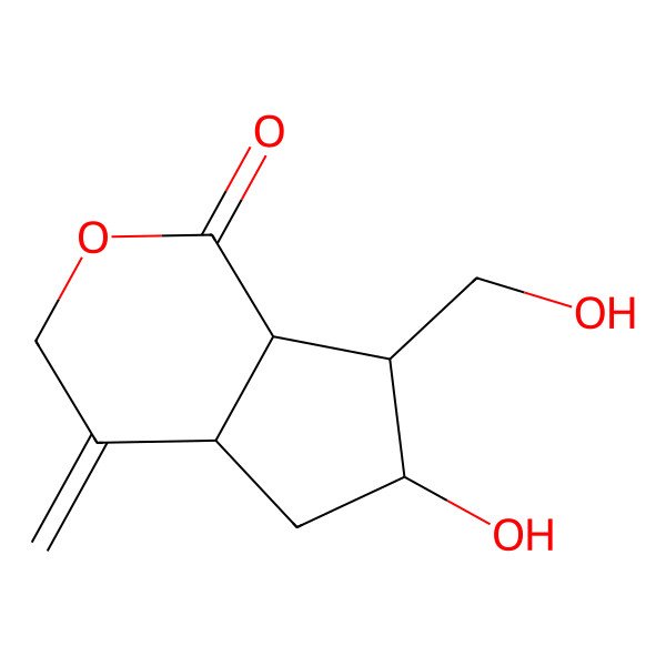 2D Structure of (4aS,6S,7S,7aS)-6-hydroxy-7-(hydroxymethyl)-4-methylidene-5,6,7,7a-tetrahydro-4aH-cyclopenta[c]pyran-1-one