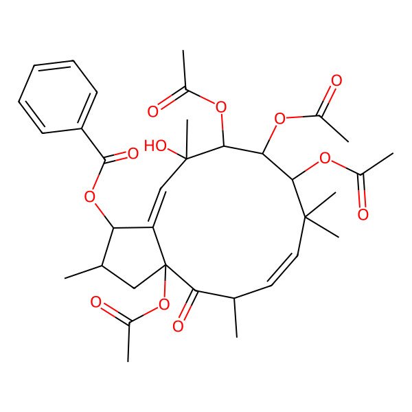 2D Structure of (3a,9,10,11-tetraacetyloxy-12-hydroxy-2,5,8,8,12-pentamethyl-4-oxo-2,3,5,9,10,11-hexahydro-1H-cyclopenta[12]annulen-1-yl) benzoate