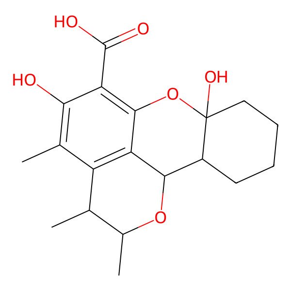 2D Structure of 7,11-Dihydroxy-12,14,15-trimethyl-8,16-dioxatetracyclo[7.7.1.02,7.013,17]heptadeca-9(17),10,12-triene-10-carboxylic acid