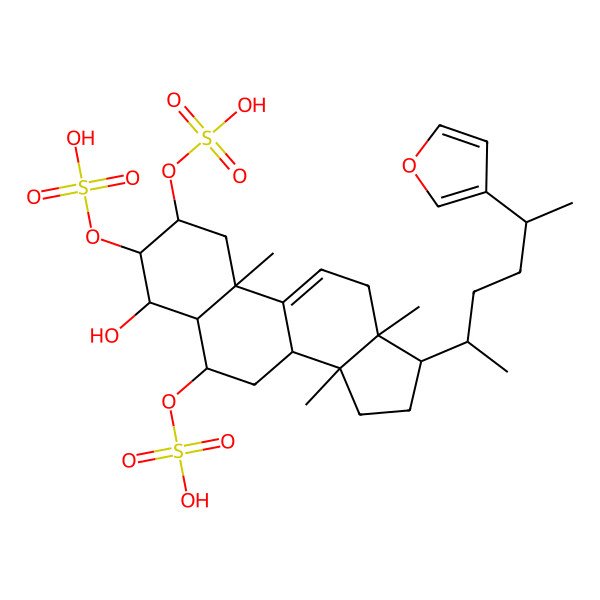2D Structure of [17-[5-(Furan-3-yl)hexan-2-yl]-4-hydroxy-10,13,14-trimethyl-2,3-disulfooxy-1,2,3,4,5,6,7,8,12,15,16,17-dodecahydrocyclopenta[a]phenanthren-6-yl] hydrogen sulfate