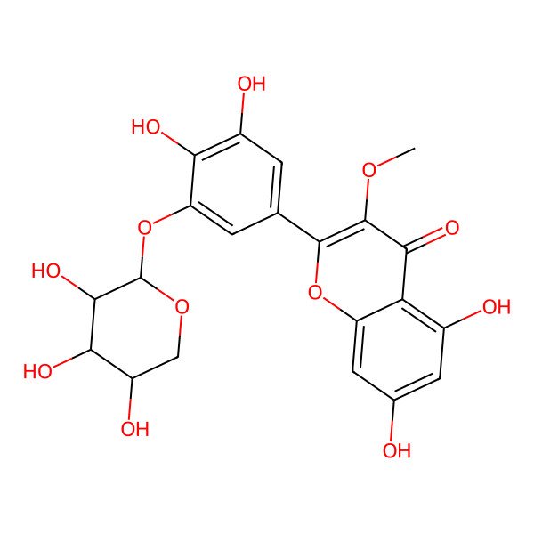 2D Structure of 2-[3,4-dihydroxy-5-[(2S,3R,4S,5R)-3,4,5-trihydroxyoxan-2-yl]oxyphenyl]-5,7-dihydroxy-3-methoxychromen-4-one