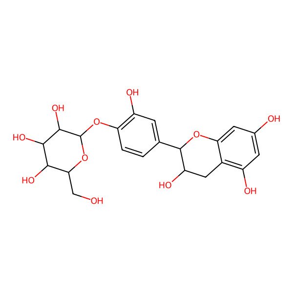 2D Structure of (2R,3S)-2-[3-hydroxy-4-[(2S,3R,4S,5S,6R)-3,4,5-trihydroxy-6-(hydroxymethyl)oxan-2-yl]oxyphenyl]-3,4-dihydro-2H-chromene-3,5,7-triol