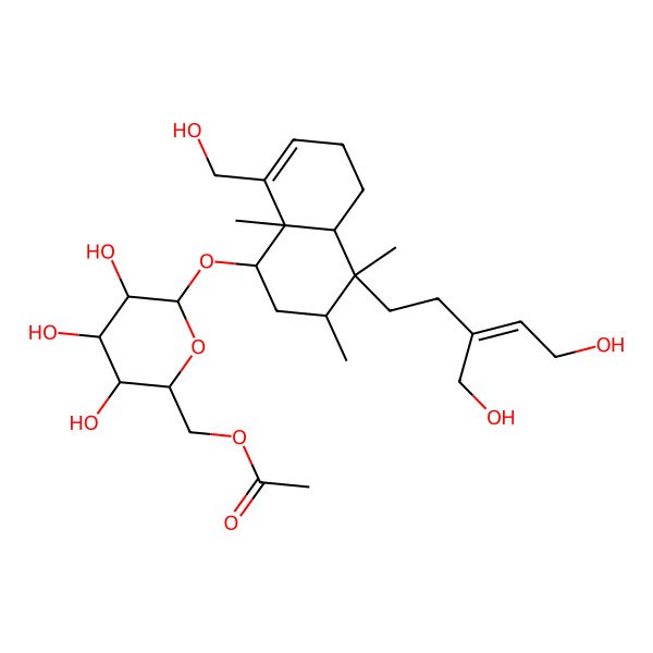 2D Structure of [(2S,3R,4R,5R,6R)-6-[[(1R,3S,4S,4aR,8aR)-4-[(Z)-5-hydroxy-3-(hydroxymethyl)pent-3-enyl]-8-(hydroxymethyl)-3,4,8a-trimethyl-1,2,3,4a,5,6-hexahydronaphthalen-1-yl]oxy]-3,4,5-trihydroxyoxan-2-yl]methyl acetate