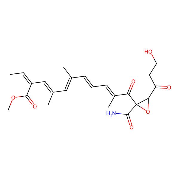 2D Structure of Methyl 11-[2-carbamoyl-3-(3-hydroxypropanoyl)oxiran-2-yl]-2-ethylidene-4,6,10-trimethyl-11-oxoundeca-3,5,7,9-tetraenoate