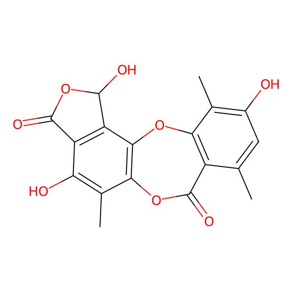 2D Structure of (17R)-5,13,17-trihydroxy-4,7,12-trimethyl-2,10,16-trioxatetracyclo[9.7.0.03,8.014,18]octadeca-1(11),3(8),4,6,12,14(18)-hexaene-9,15-dione