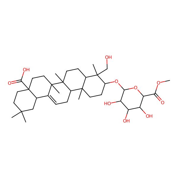 2D Structure of 9-(Hydroxymethyl)-2,2,6a,6b,9,12a-hexamethyl-10-(3,4,5-trihydroxy-6-methoxycarbonyloxan-2-yl)oxy-1,3,4,5,6,6a,7,8,8a,10,11,12,13,14b-tetradecahydropicene-4a-carboxylic acid