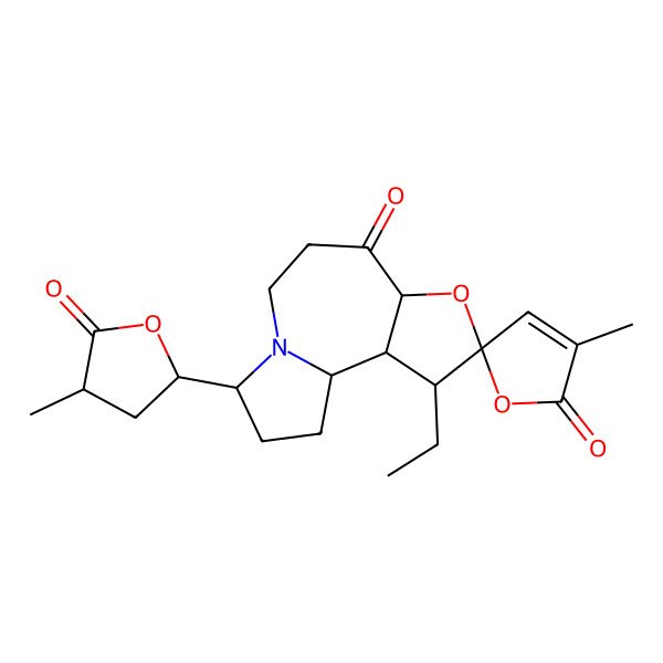 2D Structure of (1R,2R,3S,4R,6S,11S)-3-ethyl-3'-methyl-11-[(2S,4S)-4-methyl-5-oxooxolan-2-yl]spiro[5-oxa-10-azatricyclo[8.3.0.02,6]tridecane-4,5'-furan]-2',7-dione
