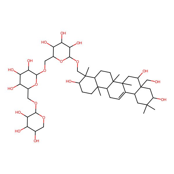 2D Structure of (2R,3R,4S,5S,6R)-2-[[(2R,3S,4S,5R,6R)-6-[[(3S,4R,4aR,6aR,6bS,8S,8aS,10S,12aS,14aR,14bR)-3,8,10-trihydroxy-8a-(hydroxymethyl)-4,6a,6b,11,11,14b-hexamethyl-1,2,3,4a,5,6,7,8,9,10,12,12a,14,14a-tetradecahydropicen-4-yl]methoxy]-3,4,5-trihydroxyoxan-2-yl]methoxy]-6-[[(2S,3R,4S,5R)-3,4,5-trihydroxyoxan-2-yl]oxymethyl]oxane-3,4,5-triol
