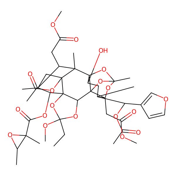 2D Structure of [(1R,2R,3R,5R,6S,7S,9R,11R,12S,14R,16S,17S,19R,21S)-3-acetyloxy-17-[(S)-acetyloxy(furan-3-yl)methyl]-9-ethyl-19-hydroxy-9-methoxy-16,21-bis(2-methoxy-2-oxoethyl)-2,5,14,17-tetramethyl-8,10,13,15,20-pentaoxaheptacyclo[12.5.1.12,5.01,12.03,7.07,11.012,16]henicosan-6-yl] (2S,3R)-2,3-dimethyloxirane-2-carboxylate