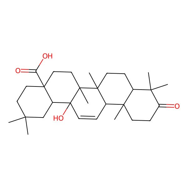 2D Structure of (4aS,6aS,6bR,12aS)-14a-hydroxy-2,2,6a,6b,9,9,12a-heptamethyl-10-oxo-1,3,4,5,6,6a,7,8,8a,11,12,14b-dodecahydropicene-4a-carboxylic acid 2D Structure of (4aS,6aS,6bR,12aS)-14a-hydroxy-2,2,6a,6b,9,9,12a-heptamethyl-10-oxo-1,3,4,5,6,6a,7,8,8a,11,12,14b-dodecahydropicene-4a-carboxylic acid