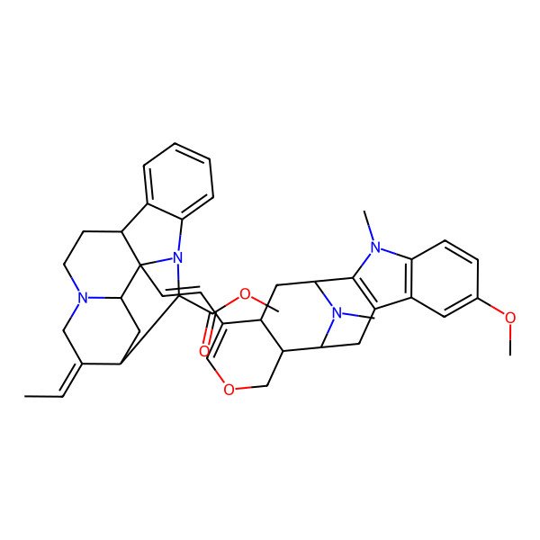 2D Structure of methyl (8R,13E,14S,16S,17S,18S)-13-ethylidene-17-[(E)-2-[(1S,12S,13R,18R)-7-methoxy-3,20-dimethyl-15-oxa-3,20-diazapentacyclo[10.7.1.02,10.04,9.013,18]icosa-2(10),4(9),5,7,16-pentaen-17-yl]ethenyl]-1,11-diazapentacyclo[12.3.1.02,7.08,17.011,16]octadeca-2,4,6-triene-18-carboxylate
