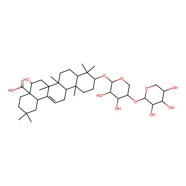 2D Structure of 10-[3,4-Dihydroxy-5-(3,4,5-trihydroxyoxan-2-yl)oxyoxan-2-yl]oxy-5-hydroxy-2,2,6a,6b,9,9,12a-heptamethyl-1,3,4,5,6,6a,7,8,8a,10,11,12,13,14b-tetradecahydropicene-4a-carboxylic acid