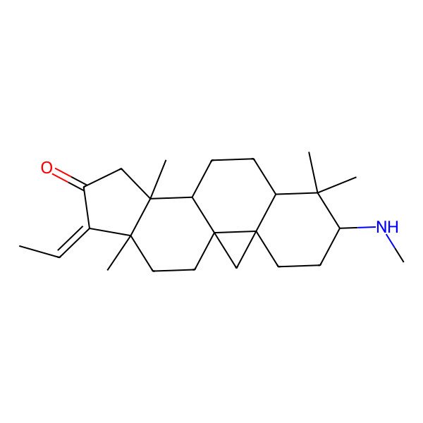 2D Structure of (1S,3R,6R,8R,11S,12S,15Z,16S)-15-ethylidene-7,7,12,16-tetramethyl-6-(methylamino)pentacyclo[9.7.0.01,3.03,8.012,16]octadecan-14-one
