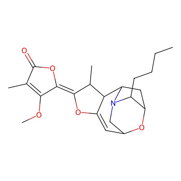 2D Structure of 5-(13-Butyl-5-methyl-7,14-dioxa-12-azatetracyclo[8.3.1.03,12.04,8]tetradec-8-en-6-ylidene)-4-methoxy-3-methylfuran-2-one