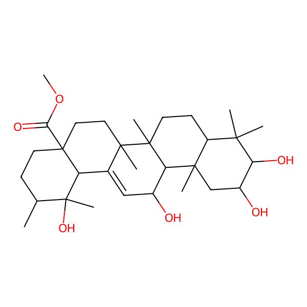 2D Structure of methyl (1R,2R,4aS,6aR,6aS,6bR,8aR,10R,11R,12aS,13R,14bS)-1,10,11,13-tetrahydroxy-1,2,6a,6b,9,9,12a-heptamethyl-2,3,4,5,6,6a,7,8,8a,10,11,12,13,14b-tetradecahydropicene-4a-carboxylate 2D Structure of methyl (1R,2R,4aS,6aR,6aS,6bR,8aR,10R,11R,12aS,13R,14bS)-1,10,11,13-tetrahydroxy-1,2,6a,6b,9,9,12a-heptamethyl-2,3,4,5,6,6a,7,8,8a,10,11,12,13,14b-tetradecahydropicene-4a-carboxylate