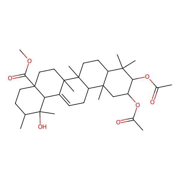 2D Structure of Methyl 10,11-diacetyloxy-1-hydroxy-1,2,6a,6b,9,9,12a-heptamethyl-2,3,4,5,6,6a,7,8,8a,10,11,12,13,14b-tetradecahydropicene-4a-carboxylate 2D Structure of Methyl 10,11-diacetyloxy-1-hydroxy-1,2,6a,6b,9,9,12a-heptamethyl-2,3,4,5,6,6a,7,8,8a,10,11,12,13,14b-tetradecahydropicene-4a-carboxylate