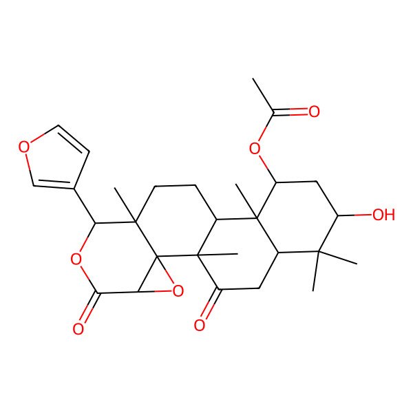 2D Structure of [(1R,2R,4S,7S,8S,11R,12S,13S,15R,17S)-7-(furan-3-yl)-15-hydroxy-1,8,12,16,16-pentamethyl-5,19-dioxo-3,6-dioxapentacyclo[9.8.0.02,4.02,8.012,17]nonadecan-13-yl] acetate