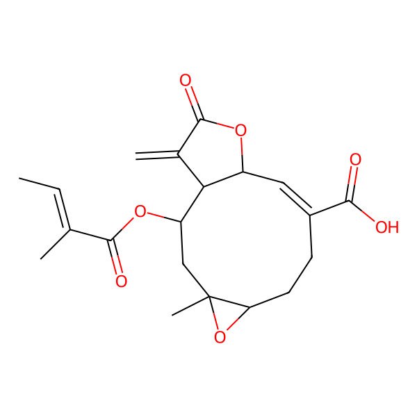 2D Structure of 4-Methyl-2-(2-methylbut-2-enoyloxy)-14-methylidene-13-oxo-5,12-dioxatricyclo[9.3.0.04,6]tetradec-9-ene-9-carboxylic acid