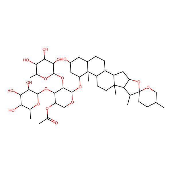 2D Structure of [(3S,4S,5R,6S)-6-[(1S,2S,4S,5'R,6R,7S,8R,9S,12S,13S,14R,16R,18S)-16-hydroxy-5',7,9,13-tetramethylspiro[5-oxapentacyclo[10.8.0.02,9.04,8.013,18]icosane-6,2'-oxane]-14-yl]oxy-4,5-bis[[(2S,3R,4R,5R,6S)-3,4,5-trihydroxy-6-methyloxan-2-yl]oxy]oxan-3-yl] acetate