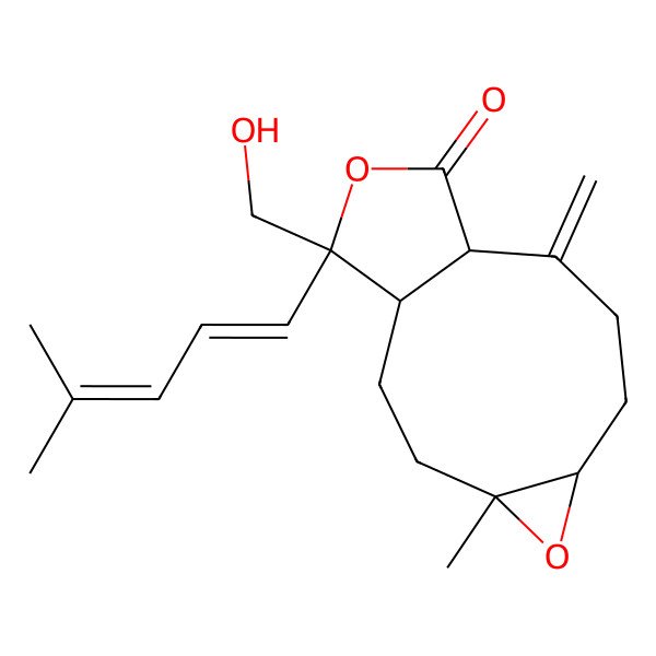 2D Structure of (1R,4R,6R,10S,13S)-13-(hydroxymethyl)-4-methyl-9-methylidene-13-[(1E)-4-methylpenta-1,3-dienyl]-5,12-dioxatricyclo[8.3.0.04,6]tridecan-11-one