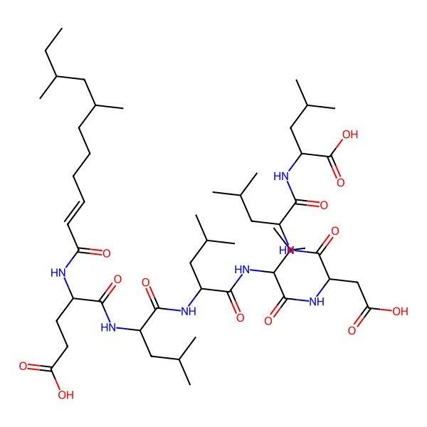 2D Structure of 2-[[2-[[3-Carboxy-2-[[2-[[2-[[2-[[4-carboxy-2-(7,9-dimethylundec-2-enoylamino)butanoyl]amino]-4-methylpentanoyl]amino]-4-methylpentanoyl]amino]-3-methylbutanoyl]amino]propanoyl]amino]-4-methylpentanoyl]amino]-4-methylpentanoic acid