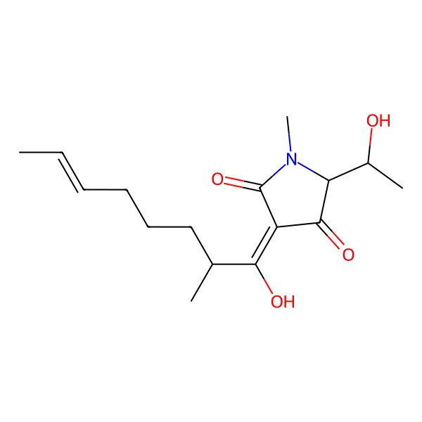 2D Structure of (3Z,5R)-5-[(1R)-1-hydroxyethyl]-3-[(E,2S)-1-hydroxy-2-methyloct-6-enylidene]-1-methylpyrrolidine-2,4-dione