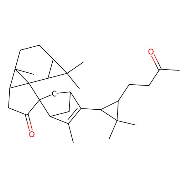 2D Structure of 2-[2,2-Dimethyl-3-(3-oxobutyl)cyclopropyl]-3,3',3',7'-tetramethylspiro[bicyclo[2.2.1]hept-2-ene-5,11'-tetracyclo[5.4.0.01,8.02,4]undecane]-10'-one