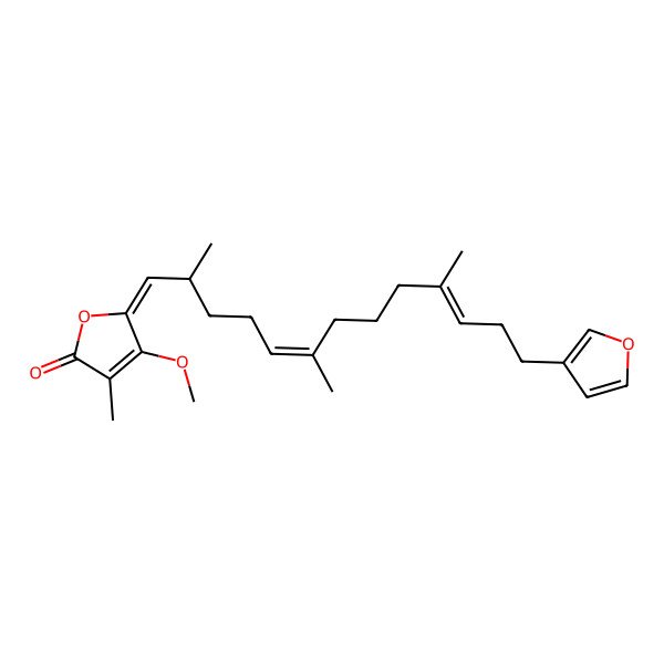 2D Structure of (5Z)-5-[(2S,5Z,10E)-13-(furan-3-yl)-2,6,10-trimethyltrideca-5,10-dienylidene]-4-methoxy-3-methylfuran-2-one
