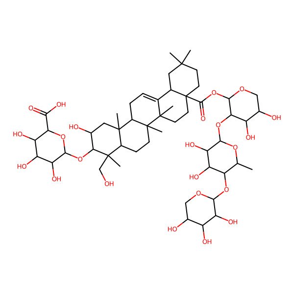 2D Structure of 6-[[8a-[3-[3,4-Dihydroxy-6-methyl-5-(3,4,5-trihydroxyoxan-2-yl)oxyoxan-2-yl]oxy-4,5-dihydroxyoxan-2-yl]oxycarbonyl-2-hydroxy-4-(hydroxymethyl)-4,6a,6b,11,11,14b-hexamethyl-1,2,3,4a,5,6,7,8,9,10,12,12a,14,14a-tetradecahydropicen-3-yl]oxy]-3,4,5-trihydroxyoxane-2-carboxylic acid