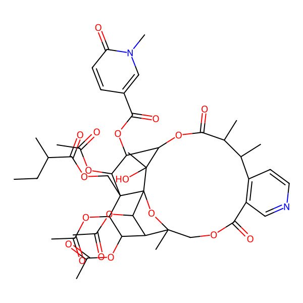 2D Structure of [19,21,22,24-Tetraacetyloxy-25-hydroxy-3,13,14,25-tetramethyl-20-(2-methylbutanoyloxymethyl)-6,15-dioxo-2,5,16-trioxa-9-azapentacyclo[15.7.1.01,20.03,23.07,12]pentacosa-7(12),8,10-trien-18-yl] 1-methyl-6-oxopyridine-3-carboxylate