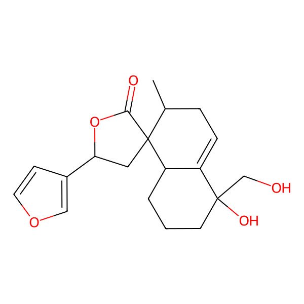 2D Structure of (4S,5'S,7R,8R,8aS)-5'-(furan-3-yl)-4-hydroxy-4-(hydroxymethyl)-7-methylspiro[1,2,3,6,7,8a-hexahydronaphthalene-8,3'-oxolane]-2'-one