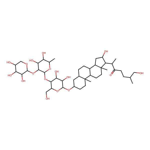 2D Structure of (2S,6R)-2-[(3S,5S,8R,9S,10S,13S,14S,16R,17R)-3-[(2R,3R,4R,5S,6R)-5-[(2S,3R,4R,5R,6S)-4,5-dihydroxy-6-methyl-3-[(2S,3R,4S,5R)-3,4,5-trihydroxyoxan-2-yl]oxyoxan-2-yl]oxy-3,4-dihydroxy-6-(hydroxymethyl)oxan-2-yl]oxy-16-hydroxy-10,13-dimethyl-2,3,4,5,6,7,8,9,11,12,14,15,16,17-tetradecahydro-1H-cyclopenta[a]phenanthren-17-yl]-7-hydroxy-6-methylheptan-3-one