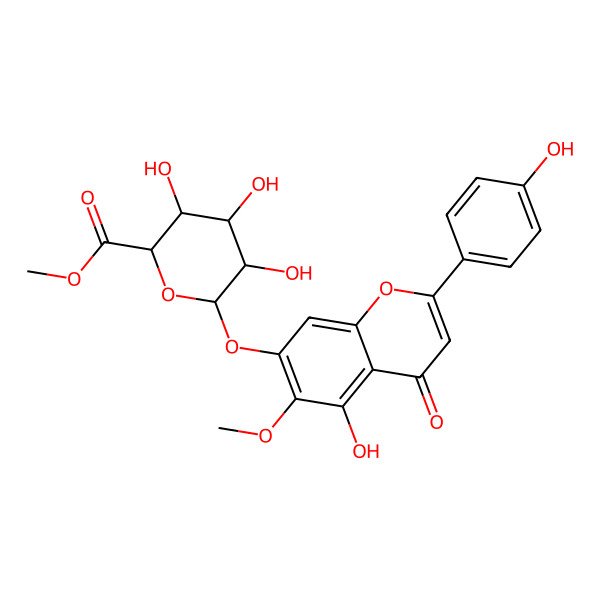 2D Structure of Methyl 3,4,5-trihydroxy-6-[5-hydroxy-2-(4-hydroxyphenyl)-6-methoxy-4-oxochromen-7-yl]oxyoxane-2-carboxylate