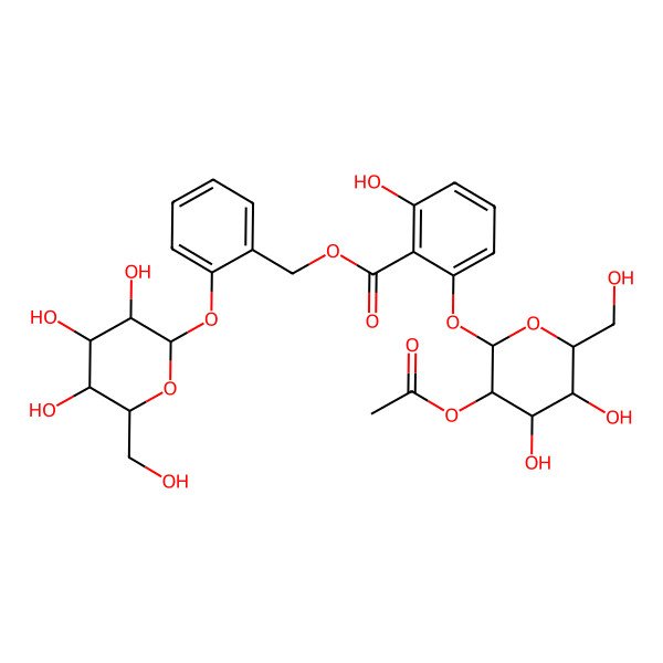 2D Structure of [2-[3,4,5-Trihydroxy-6-(hydroxymethyl)oxan-2-yl]oxyphenyl]methyl 2-[3-acetyloxy-4,5-dihydroxy-6-(hydroxymethyl)oxan-2-yl]oxy-6-hydroxybenzoate