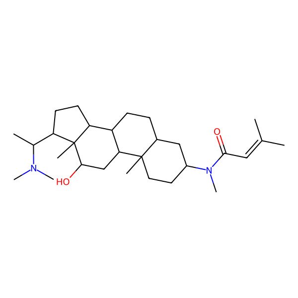 2D Structure of N-[(3R,5S,8R,9S,10S,12R,13S,14S,17S)-17-[(1S)-1-(dimethylamino)ethyl]-12-hydroxy-10,13-dimethyl-2,3,4,5,6,7,8,9,11,12,14,15,16,17-tetradecahydro-1H-cyclopenta[a]phenanthren-3-yl]-N,3-dimethylbut-2-enamide