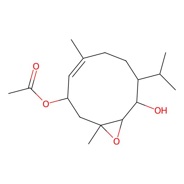2D Structure of [(1S,3R,4E,8S,9R,10S)-9-hydroxy-1,5-dimethyl-8-propan-2-yl-11-oxabicyclo[8.1.0]undec-4-en-3-yl] acetate
