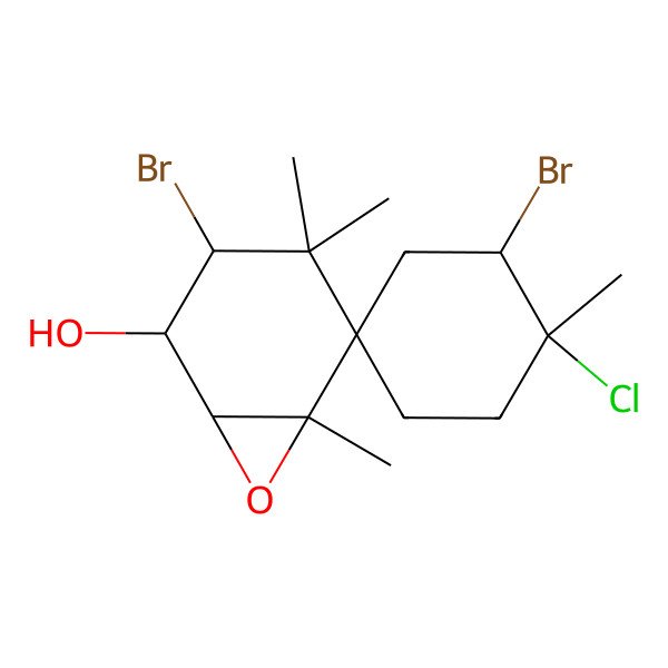 2D Structure of (1S,1'S,2S,2'S,3S,5R,6R)-2',3-dibromo-1'-chloro-1',4,4,6-tetramethylspiro[7-oxabicyclo[4.1.0]heptane-5,4'-cyclohexane]-2-ol