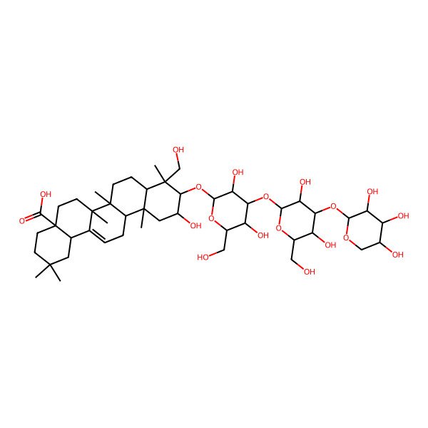 2D Structure of 10-[4-[3,5-Dihydroxy-6-(hydroxymethyl)-4-(3,4,5-trihydroxyoxan-2-yl)oxyoxan-2-yl]oxy-3,5-dihydroxy-6-(hydroxymethyl)oxan-2-yl]oxy-11-hydroxy-9-(hydroxymethyl)-2,2,6a,6b,9,12a-hexamethyl-1,3,4,5,6,6a,7,8,8a,10,11,12,13,14b-tetradecahydropicene-4a-carboxylic acid