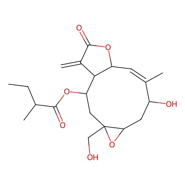 2D Structure of [(1R,2R,4S,6R,8S,9Z,11R)-8-hydroxy-4-(hydroxymethyl)-9-methyl-14-methylidene-13-oxo-5,12-dioxatricyclo[9.3.0.04,6]tetradec-9-en-2-yl] (2R)-2-methylbutanoate